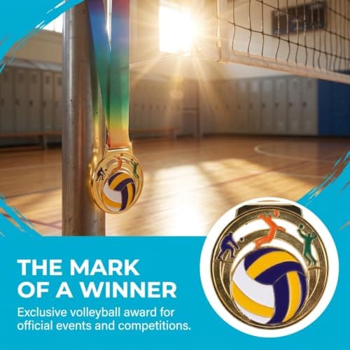 Milisten 5pcs Volleyball Award Medals Set, Zinc Alloy Golden Metal Sports Medals with Neck Ribbons — view 2