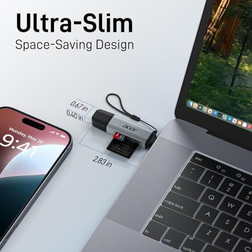 acer SD Card Reader USB C, Dual Slots USB 3.0 Type C to Micro SD Card Adapter, Memory Card Reader for MicroSD, SDHC, SDXC, Compatible with Laptop, PC, iPhone16/15, MacBook Pro/Air, iPad Pro, Android — view 8