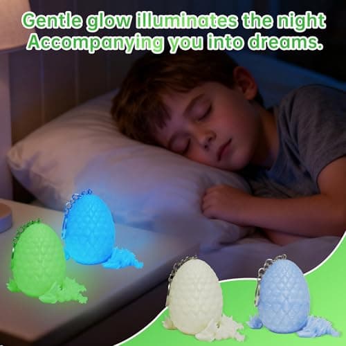Mini 3D Printed Dragon Eggs with Dragon Inside, Articulated Crystal Dragons 3D Printed Animals Easter Egg Fillers, Easter Basket Stuffers Christmas Fidget Toys Gifts for Kids (12pcs-withkeychain) — view 2