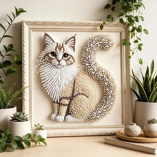 OJTOYART 5D Cat Special Shape Diamond Art Kits for Adults Beginners, Animal Cat Diamond Painting Kits for Adults, DIY Crystal Rhinestones Diamond Painting for Home Wall Decoration 12 × 12inch