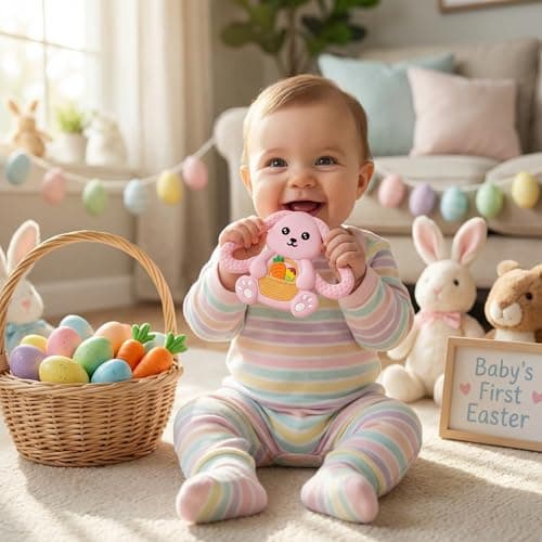 Easter Basket Stuffers Baby Teething Toys, Bunny Silicone Teething Toy for Babies 0 3 6 9 12 18 Months, Easter Basket Stuffer Essential, Baby Rabbit Carrots Teether for Baby & Toddler First Gifts — view 3