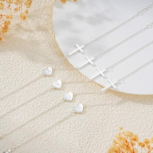 Lunvky 14k Gold Plated Initial Cross Bracelets for Women, Silver Dainty Cute Heart Name Letter Bracelet for Teen Trendy Stuff Confirmation Religious Christian Jewelry Birthday Jesus Gifts — view 4