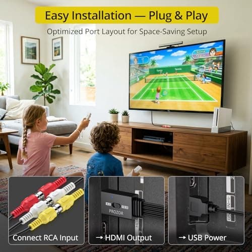 PROZOR RCA to HDMI Converter Cable - 4:3/16:9 Switch, 1080P AV to HDMI Adapter, Composite CVBS Audio Video Adapter, for PS1/PS2/N64/Wii/Xbox and VCR/VHS/DVD Players to HDTV, Plug & Play — view 2