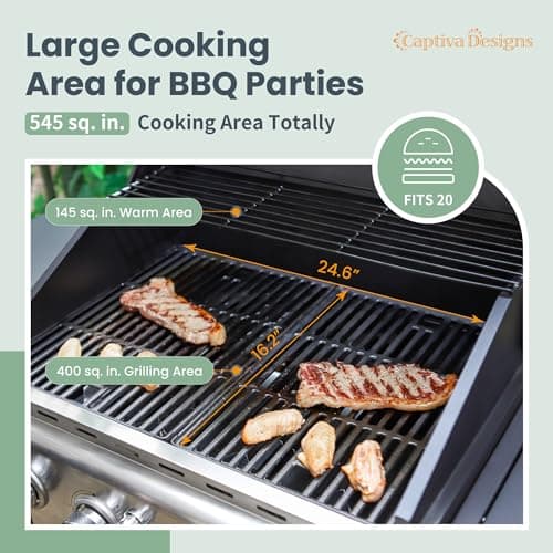 Captiva Designs 4-Burner Propane Gas BBQ Grill with Side Burner & Porcelain-Enameled Cast Iron Grates, 42,000 BTU Output Stainless Steel Grill for Outdoor Cooking Kitchen and Patio Backyard Barbecue — view 2