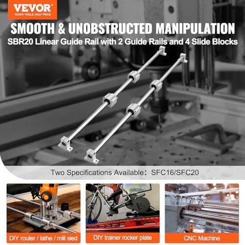 VEVOR Linear Rail Slide SFC20-1000mm 2 PCS 39.4 in/1000mm SFC20 Guide Rails 4 PCS SC20 Slide Blocks 4 PCS Rail Supports Linear Rails and Bearings Kit for Automated Machines CNC DIY Project