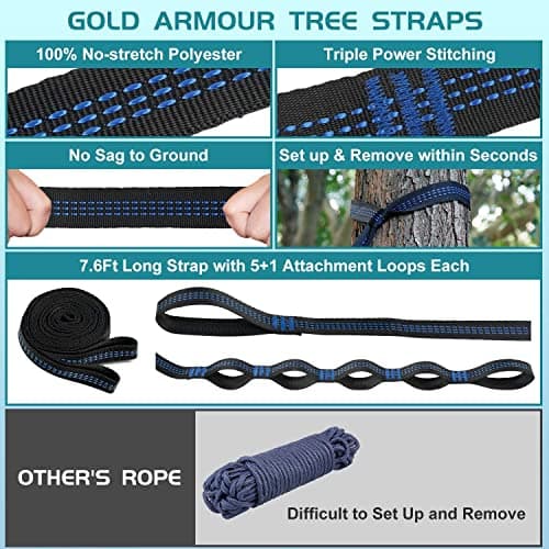 Camping Hammock Portable Nylon Hammocks with Tree Straps Single Lightweigtht Hammock Swing for Outdoors, Backpacking, Camping, Travel, Beach, Garden, Breathable & Quick Drying Parachute — view 3