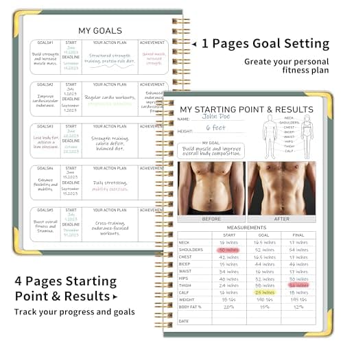 Kamoy Fitness Workout Planner for Women & Men, A5(5.7" x 8.2") Workout Log Planner for Track Gym ＆ Home Workouts, Track Progress, Achieve Your Wellness Goals - Green — view 4