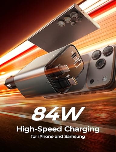LISEN Retractable Car Charger, 84W Car Charger USB C Fast Charge, 4 in 1 — view 7