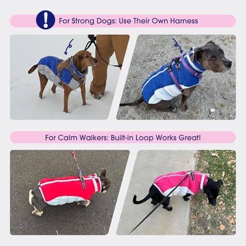 FUAMEY Dog Coat for Medium Dogs,Waterproof Dog Winter Jacket with Harness Built in Puppy Cold Weather Coats Reflective Pet Vest with Zipper Warm Fleece Dogs Snowsuit Windproof Pink M — view 7