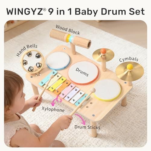 WINGYZ Kids Drum Set, 9-in-1 Wooden Musical Instruments with Xylophone — view 2