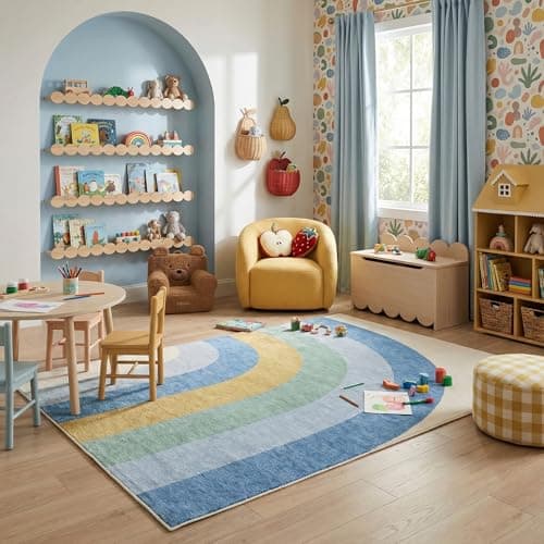 Rug Branch Skye Rainbow Washable Kids Area Rug 4' x 6' Blue & Ivory — view 4