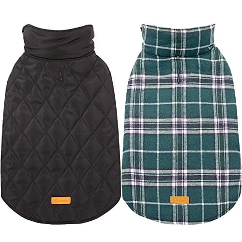 Kuoser Waterproof Dog Coat, Reversible Dog Jacket for Large Dogs, Adjustable Durable Doggie Winter Coat for Groowing Puppies Warm Puppy Cold Weather Apparel, Green XS