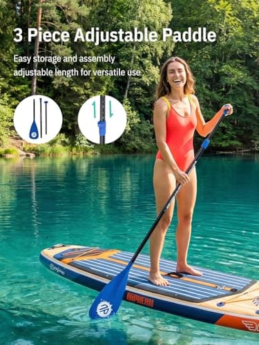 Niphean (Extra Large) Inflatable Paddle Board, SUP for 2+1 People/Family 500lbs Capacity Stand Up Paddle Board with SUP Accessories, StabilTrac Fin Non-Slip Paddleboard for Adults-Light Gray — view 6