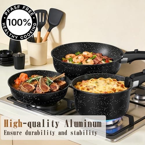 Umite Chef 21Pcs Pots and Pans Set Non Stick, Nonstick Ceramic Cookware Sets Detachable Handle, Non Toxic Healthy Induction Cookware, Kitchen Cooking Set, with Frying Pans Set, Dishwasher/Oven Safe — view 2