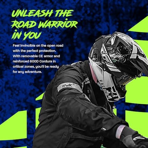 HWK Motorcycle Jacket for Men and Women Scorpion with Cordura Fabric for Enduro Motocross Motorbike Riding, All-black, Large — view 5