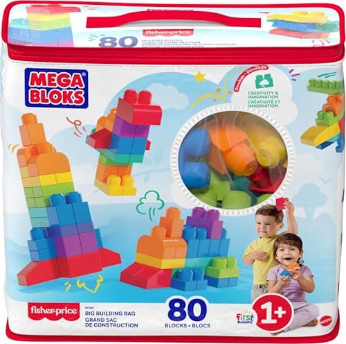 MEGA BLOKS First Builders Toddler Blocks Toys Set, Big Building Bag with 80 Pieces and Storage, Blue, Ages 1+ Years — view 5