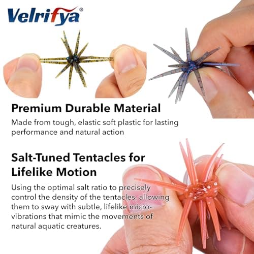 Tentacle Creature Lure, Japanese Style Soft Plastic Baits for Bass Fishing - for Drop Shot, Wacky Rig/Neko Rig and Finesse, Slow Sinking, Soft Bait by Velrifya (06-Green Pumpkin Pepper, 1.4-INCH) — view 5