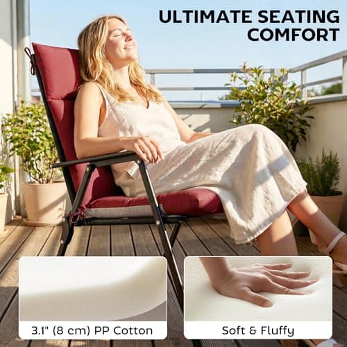 Outsunny Patio Chair Cushions Set of 4, Waterproof Lounge Chair Cushions with Ties, Non-Slip Replacement Seat Pads for Indoor Outdoor, Garden Furniture, 44"x21", Wine Red — view 2