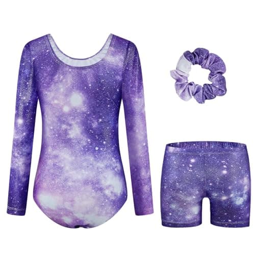 JiAmy Gymnastics Leotards for Girls with Shorts Set, Sparkle Long Sleeve Kids Gymnastics Outfit Athletic Leotard for 5-6 Years — view 6