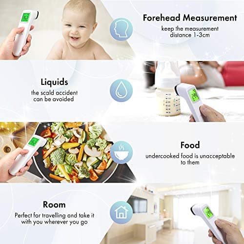 Digital Forehead Thermometer Non-Touch for Adults, Children, Baby, IR Sensors for Fast and Accurate Readings to Detect Fever and High Temperature, 3 Color LCD Screen, Records 35 Memory, Silent Mode