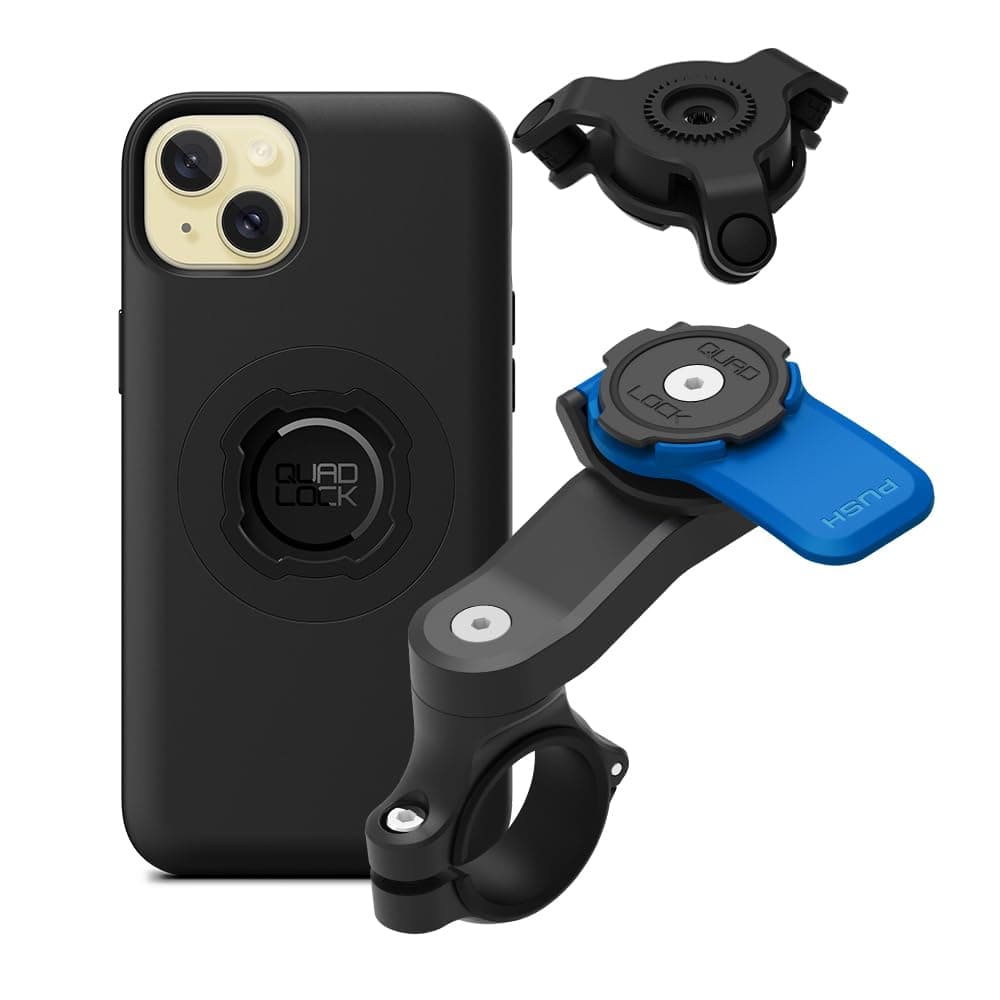 QUAD LOCK Handlebar Mobile Phone Holder for Motorcycle with Vibration Damper and MAG Case for iPhone 16 Pro Max