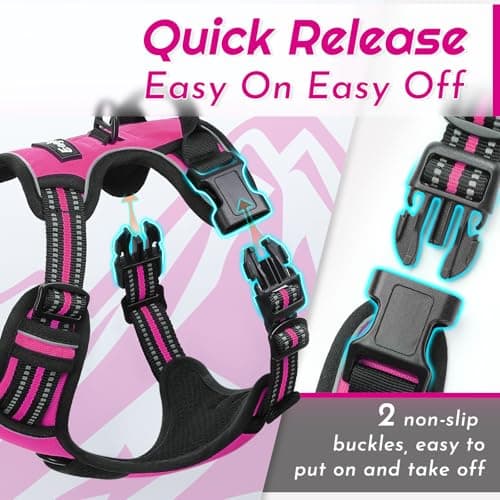 Eagloo Dog Harness No Pull, Walking Pet Harness with 2 Metal Rings and Handle, Adjustable Reflective Breathable Oxford Soft Easy Control Vest for Small Medium Large Dogs, Rose Red, L — view 5