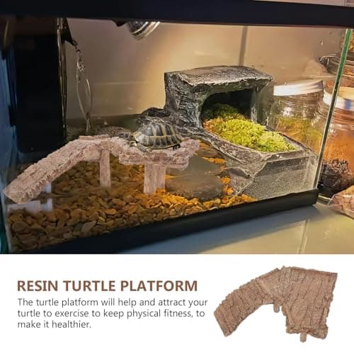 WATIIFUFU Resin Turtle Basking Platform with Wood Stake, Reptile Tank Climbing Stand and Aquarium Decoration — view 5