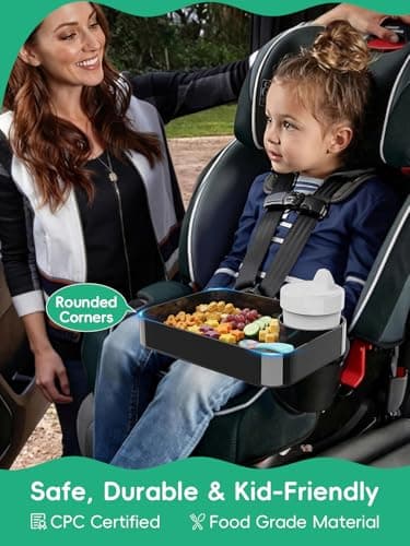 BBSDA Car Seat Cup Holder Snack Tray for Kids, Reduces Mess, Detachable Large Base & Adjustable Ring, Carseat Tray for Toddler, Car Seat Food Tray Eating Table for Kids Travel Road Trip Essentials