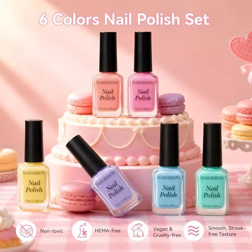Nailshion Pastel Nail Polish, 6 Colors Soft Pink Green Light Blue Yellow — view 5