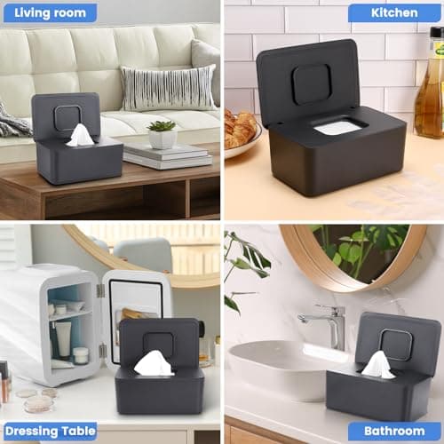 Lijroavy Baby Wipes Dispenser & Wipes Holder - Non-Slip Refillable Baby Wipes Container with Sealing Lid, Keeps Wipes Fresh, Portable Wipes Case for Travel & Home (Black) — view 2