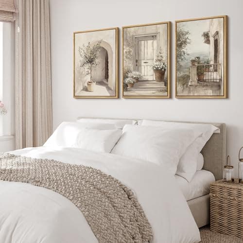 wall26 Framed Canvas Print Wall Art Set Mediterranean Courtyard with Olive Trees and Sunlit Doorway Illustrations Modern Art Decorative Multicolor for Living Room, Bedroom, Office - 24"x36"x3 NATURAL — view 2