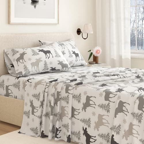 Extra Soft 100% Turkish Cotton Flannel Sheet Set. Warm, Cozy, Luxury Winter Bed Sheets. Stratton Collection (Queen, Moose) — view 4
