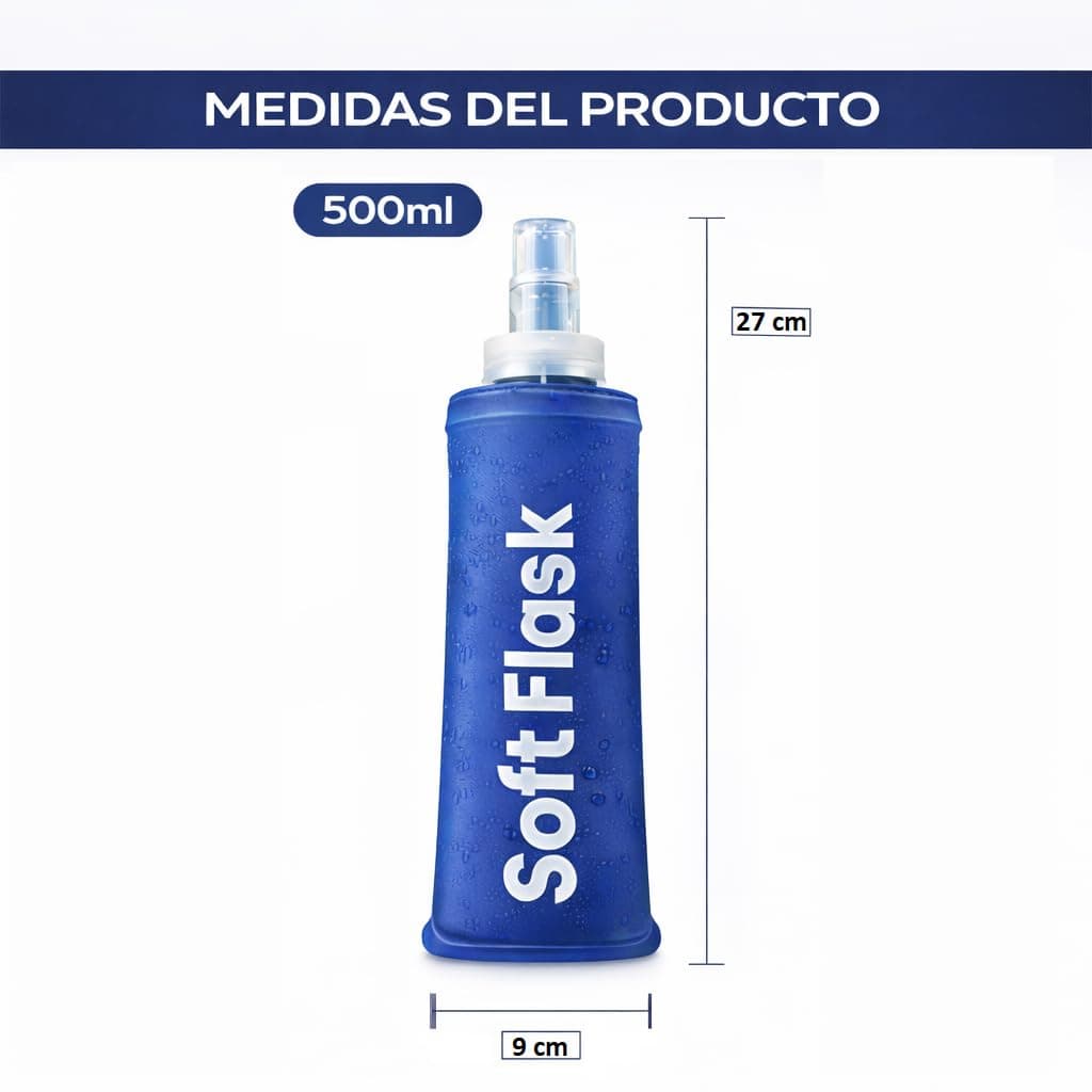 Botella Plegable - Pack 2 Unidades Soft Flask TPU BPA Free - Bidón Agua Trail Running Flexible Silicona – Botella Hidratación para Chaleco Running, Senderismo, Ciclismo (Azul, 500 ML) — view 3