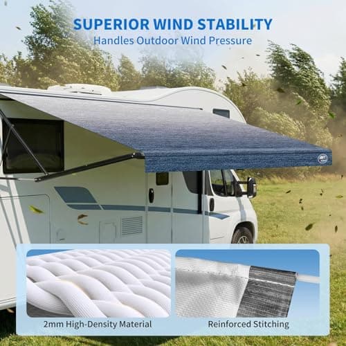 19.5oz Heavy Duty RV Awning Fabric Replacement, 5-Layer Rip-Stop No-Hole Vinyl Awning, Waterproof UV-Resistant RV Canopy for Camper, Trailer & Motorhome, Universal Fit 16FT (Fabric 15'2") — view 4