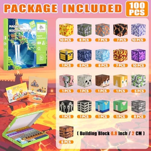 SSAWER Magnetic Blocks, 100PCS Toys Building Cube Birthday Gifts for Kids