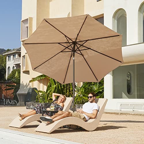 JEAREY 9FT Outdoor Patio Umbrella Outdoor Table Umbrella with Push Button Tilt and Crank, Market Umbrella 8 Sturdy Ribs UV Protection Waterproof for Garden, Deck, Backyard, Pool (Beige) — view 3