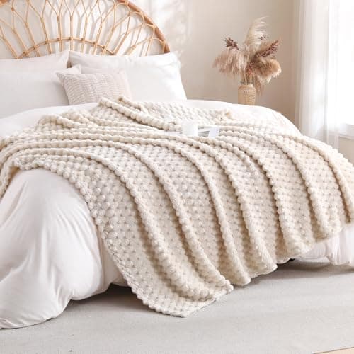 Linecooo Cream Fleece Throw Blanket 50”×60” for Couch Sofa Bed — view 2