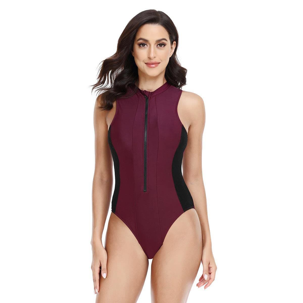 Ropa de Surf con Cremallera para Mujer Traje de Baño de Manga Larga Protectores contra Erupciones Recreativas de Una Pieza Traje de Baño — view 19