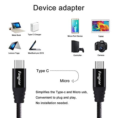 Fasgear USB C to Micro USB Cable, Black, 3ft