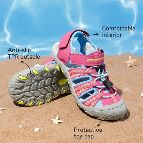 DREAM PAIRS Kids Sandals Toddler Girls & Boys Summer Outdoor Athletic Sport Sandals for Toddler/Little Kids/Big Kids,Size 8 Toddler,Fuchsia/Cyan/Neon/Green,171111-K — view 3