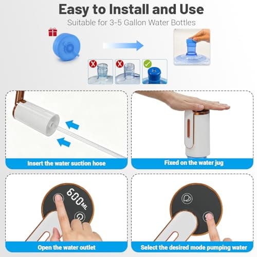 Myvision Water Dispenser for 5 Gallon Bottle, Portable USB Charging Electric Water Pump, Drinking Water Jug Pump for Home, Kitchen, Living Room, Office, Camping, Universal for 3-5 Gallon (Plus W) — view 4