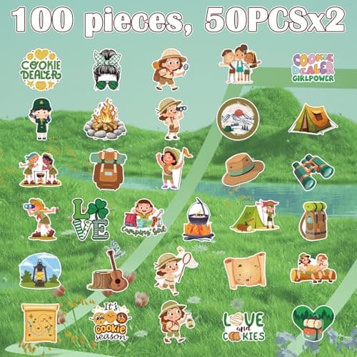 Vemfare Cute Girl Camping Stickers -100 Pcs Cartoon Girl Stickers, Travel Vinyl Waterproof Decals for Scrapbook Water Bottle Skateboard Laptop Journal, Party Favor Decor Supplies