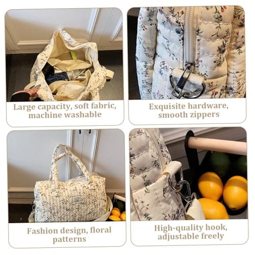 Quilted Diaper Bag, Adjustable Soft Floral Diaper Bag for Women, Multi-Pocket Large Mommy Bags for Travel and Daily Use — view 3