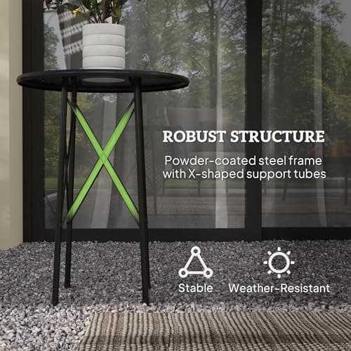 Outsunny 15.7" Round Garden Table with Floral Cut-Out, Steel Balcony Side Bistro Coffee Table, Outdoor Furniture with Adjustable Feet for Patio Garden, Black — view 4