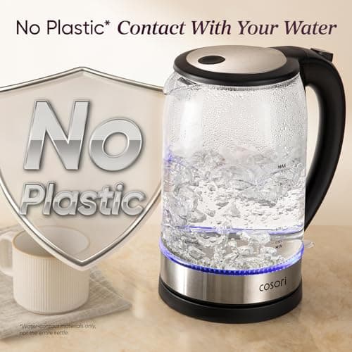Cosori Glass Electric Kettle 1500W, Plastic-Free, 1.7L, Cordless, Black