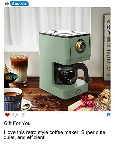 Amaste Drip Coffee Maker, Coffee Machine with 25 Oz Glass Coffee Pot, Retro Style Coffee Maker with Reusable Filter & Three Brewing Modes, Warming Plate, Matcha Green — view 6