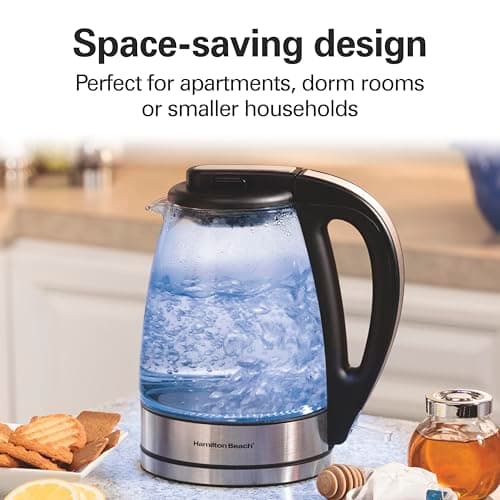 Hamilton Beach Glass Electric Kettle, 1 L, 1500W Fast Boiling Water Boiler, Cordless, Soft Blue LED Light, Auto Shutoff & Boil-Dry Protection, BPA-Free, Compact Size (40930JC) — view 6