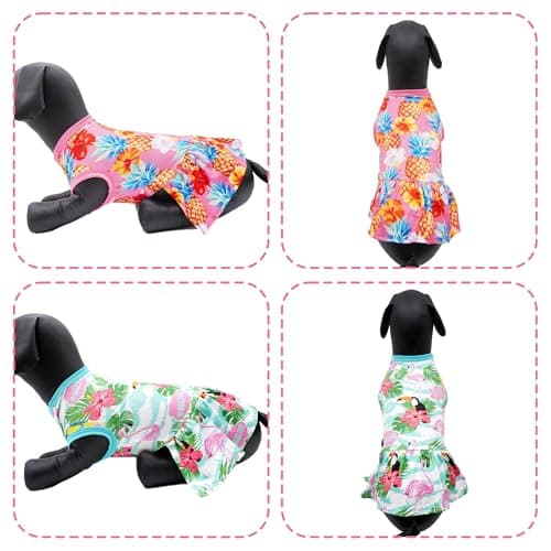 JpGdn 2PCS/Pack Hawaiian Dog Dresses Pink Green for Medium Dogs Girl Female Summer Skirts Pet Sundress Pineapple Toucan Flamingo Soft Lightweight Stretchy Holiday Party Beach M — view 3