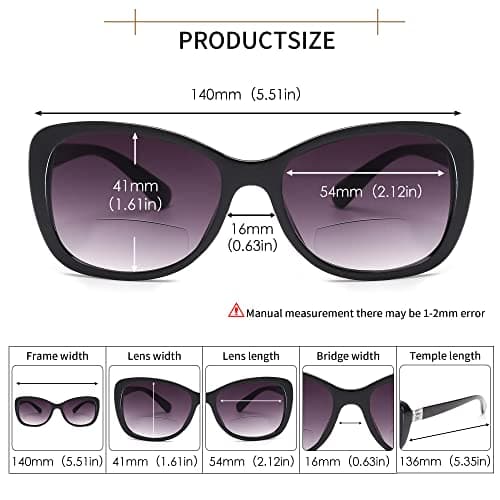 JM Women's Bifocal Reading Sunglasses, Vintage Reader Glasses UV Protection Outdoor Black +4.0 — view 4