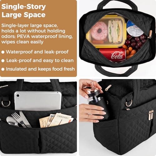 Extra-Large Lunch Bag, Lunch Box Insulated for Women Tote Bag, Soft Cooler Bag for Work Outdoor Picnic Trips — view 3